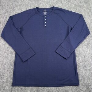 Mack Weldon Henley Shirt Mens XL Navy Blue Warmknit Thermolite Wool Waffle